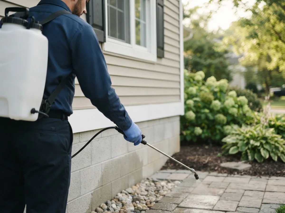 Pest control technician inspecting a home in Placitas, NM